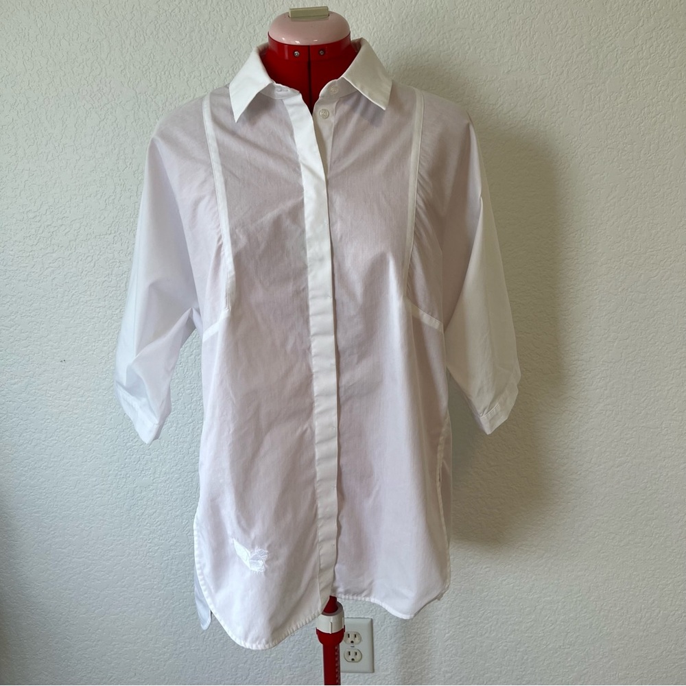 Victoria Andreyanova White Button Down Top Half Sleeves Collared Blouse Large